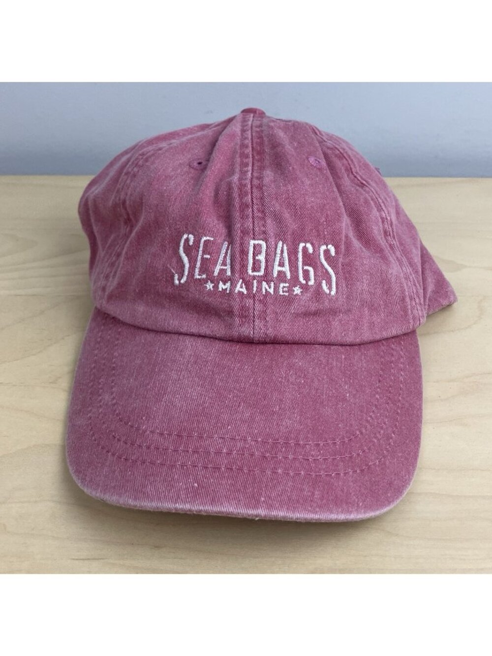 Sea Bags Maine Strapback Hat Pink White Embroidered Logo Adams Cap Nautical